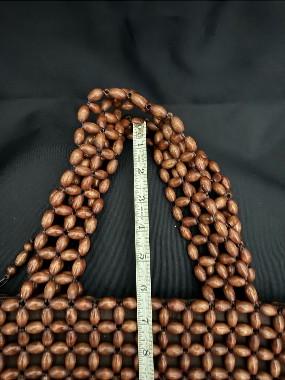 Wood Bead Woven Shoulder Bag in Brown EUC vintage BOHO - Picture 2 of 9